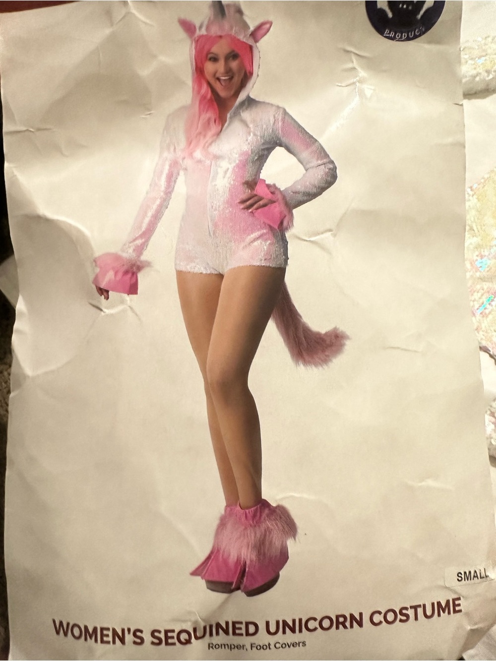 Women's Pink Sequined Unicorn Costume Romper with Hood